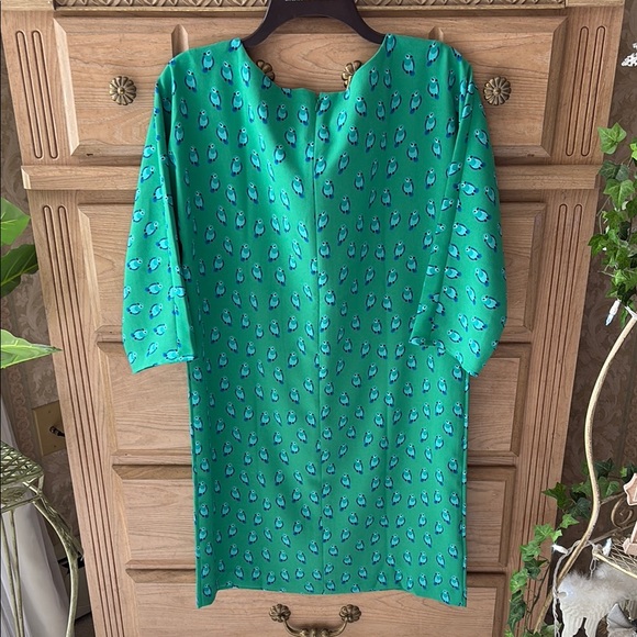 LOFT Green and Blue Bird Print Dress with 3/4 Sleeves - Picture 6 of 9